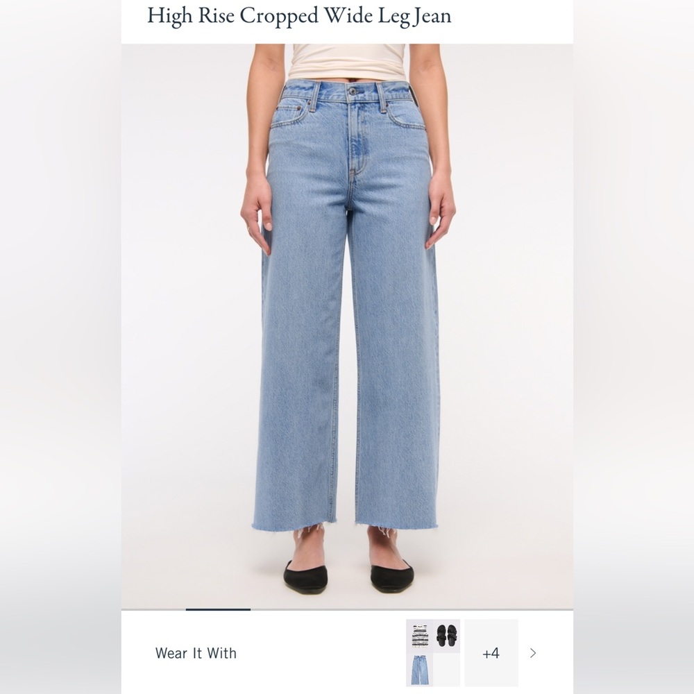 Abercrombie & Fitch High Rise Cropped Wide Leg Jeans - Light Blue